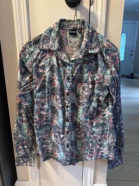 Cruel Girl Blue & Pink Paisley Ladies Button-Up Western Shirt